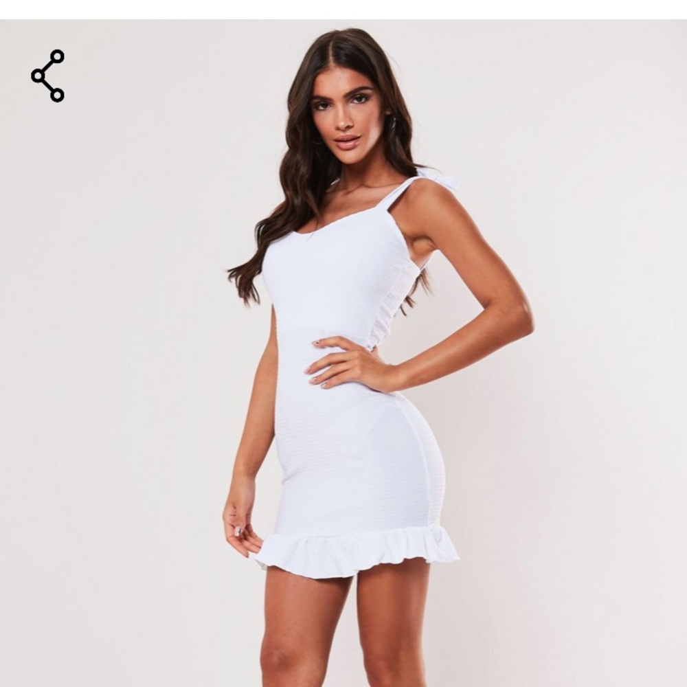 White shirred tie mini dress